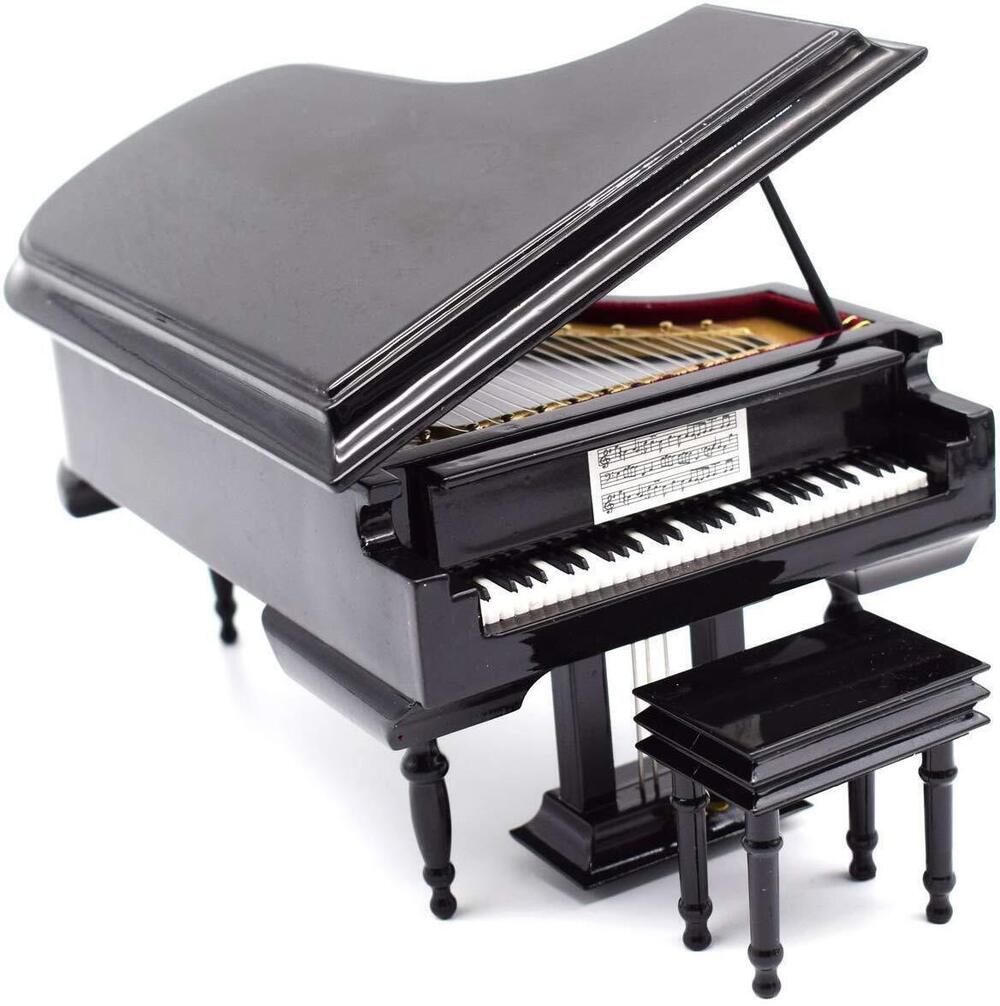 6076 Piano Music Box with Bench and Black Case Musical Boxes Gift